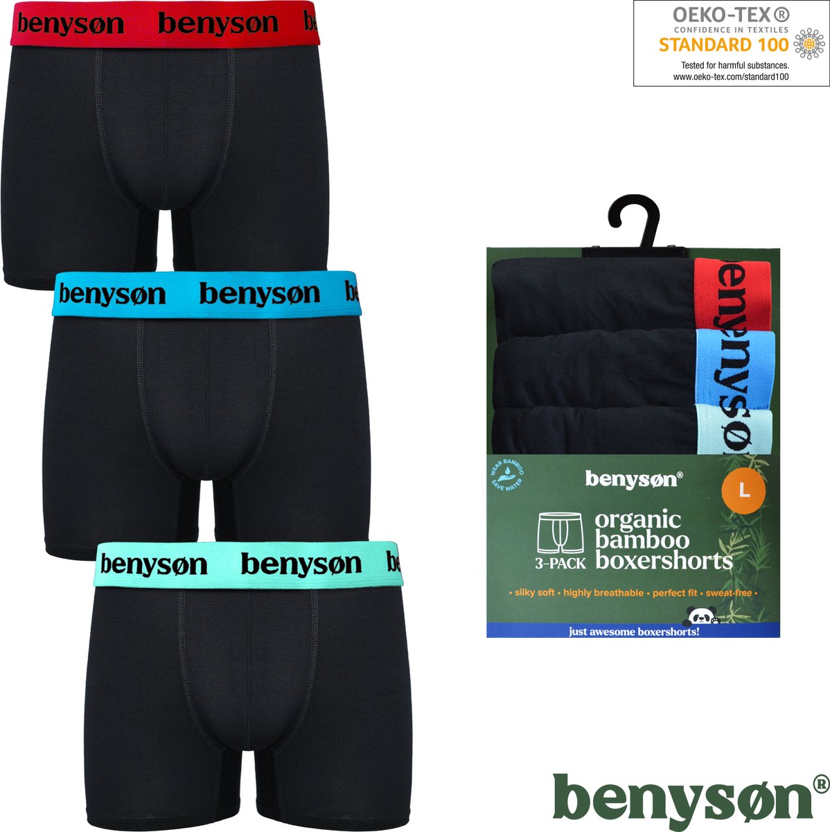 Benyson Bamboe Onderbroek - Boxershort 3-pack - Zwart - Maat XL