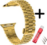 Strap-it Convient pour Apple Watch Strap Steel Goud Series 1/2/3/4/5/6/SE/7 - iWatch Steel strap - Presidential + toolkit - 42mm - 44mm - 45mm