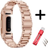 Strap-it Bandje staal rosé goud + toolkit geschikt voor Fitbit Charge 3 / 4