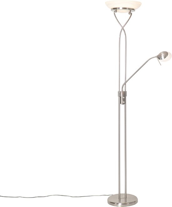 QAZQA empoli - Moderne Dimbare LED Vloerlamp | Staande Lamp met Dimmer met leeslamp - 1 lichts - H 1800 mm - Staal - Woonkamer | Slaapkamer | Keuken