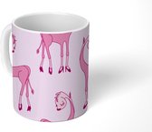 Mok - Koffiemok - Meisje - Dieren - Roze - Patronen - Girl - Kindje - Kinderen - Mokken - 350 ML - Beker - Koffiemokken - Theemok