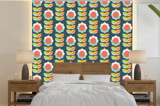 Papier Peint - Papiers Papier peint photo Rétro - Fleurs - Scandinave - Largeur 260 cm x Hauteur 260 cm