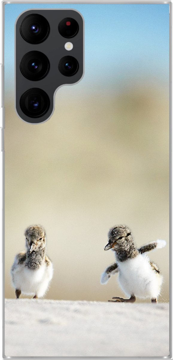 Telefoonhoesje Geschikt voor Samsung Galaxy S22 Ultra hoesje - Jongen - Zand - Vogels - Siliconen Telefoonhoesje Telefoonhoesje