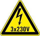 Sticker elektriciteit waarschuwing 3x230V 25 mm - 10 stuks per kaart