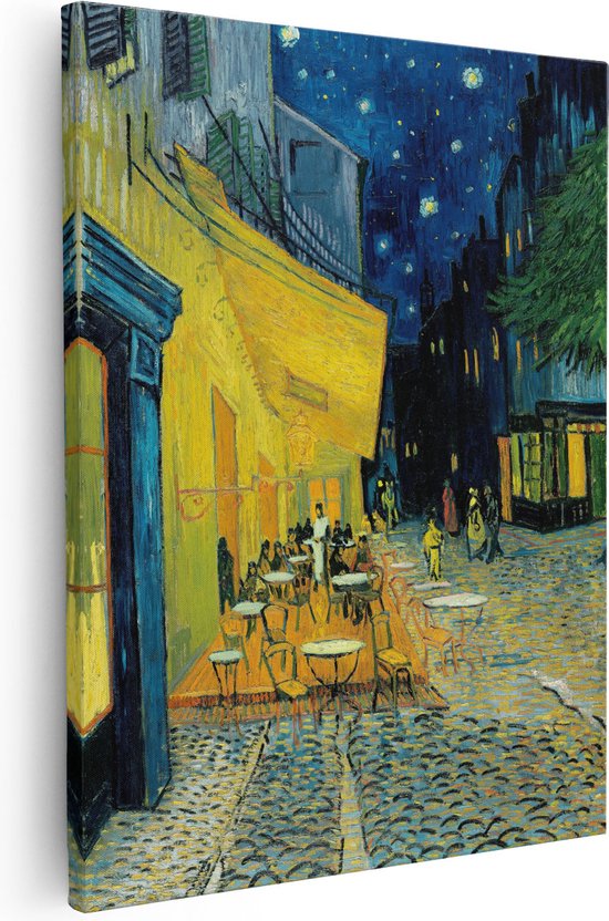 Artaza Canvas Schilderij Caféterras bij Nacht - Vincent van Gogh - 80x100 - Groot - Kunst - Wanddecoratie Woonkamer