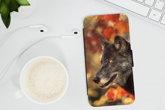 Bookcase Convient pour étui de téléphone iPhone SE 2020 - Loup - Gros plan - Feuilles - Avec compartiments - Étui portefeuille avec fermeture magnétique