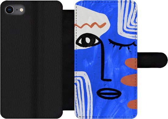 Étui pour téléphone iPhone 8 Bookcase - Visage - Blauw - Abstrait - Avec poches - Étui portefeuille avec fermeture magnétique