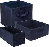 Set van 3x stuks opbergmanden/kastmanden 7/14/29 liter donkerblauw van polyester 31 cm - Opbergboxen - Vakkenkast manden