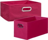 Set van 2x stuks opbergmanden/kastmanden 7 en 14 liter framboos roze van linnen 31 cm - Opbergboxen - Vakkenkast manden