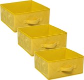 Set van 3x stuks opbergmand/kastmand 14 liter geel polyester 31 x 31 x 15 cm - Opbergboxen - Vakkenkast manden