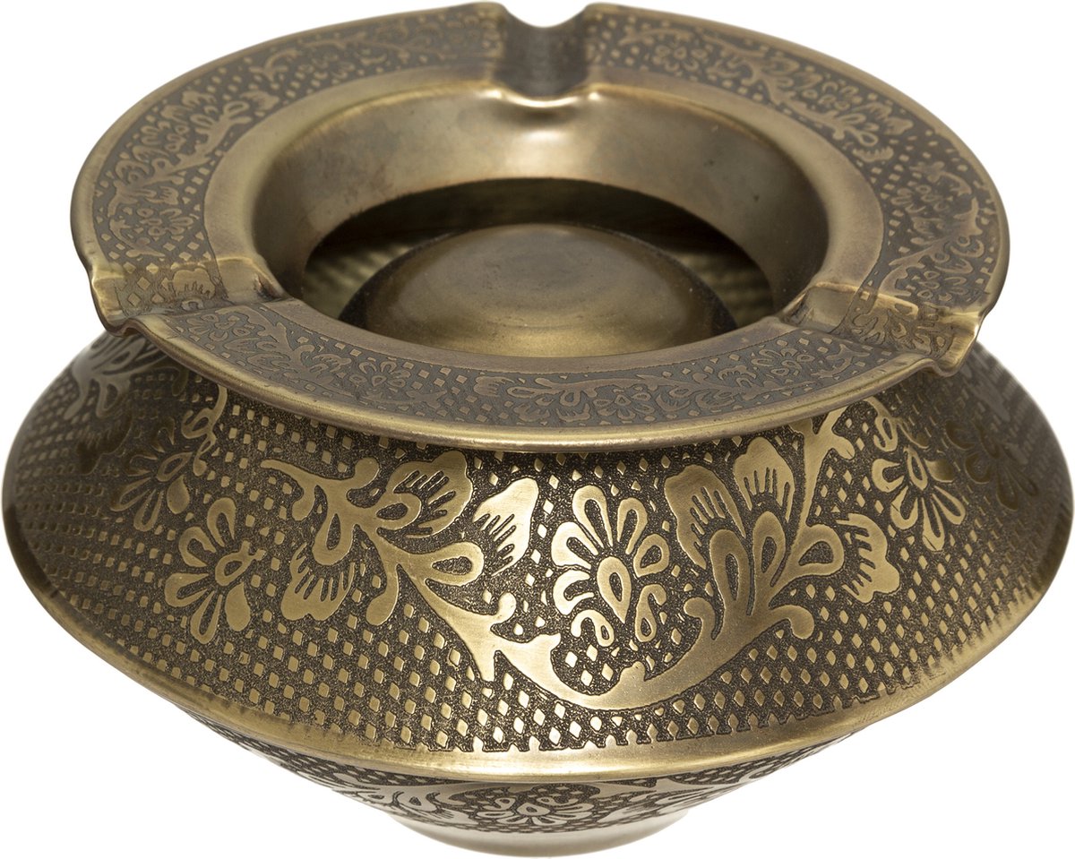 Goedkoopste Atmosphera Terras asbak/stormasbak Arabica - rond - ijzer - 12 x 8 cm - oud goud - Buiten asbakken