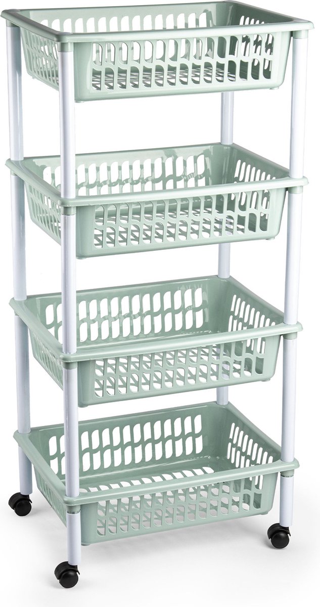 Opberger/organiser trolley/roltafel met 4 manden 85 cm mintgroen - Etagewagentje/karretje met opbergkratten