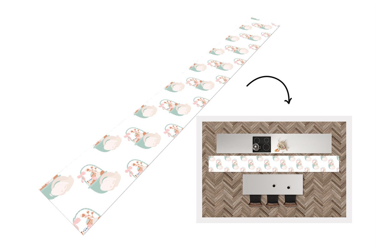 KitchenYeah Keukenloper - Keukenmat - Patroon - Pasen - Paasmand - 400x50 cm - Keuken vloerkleed Multicolor