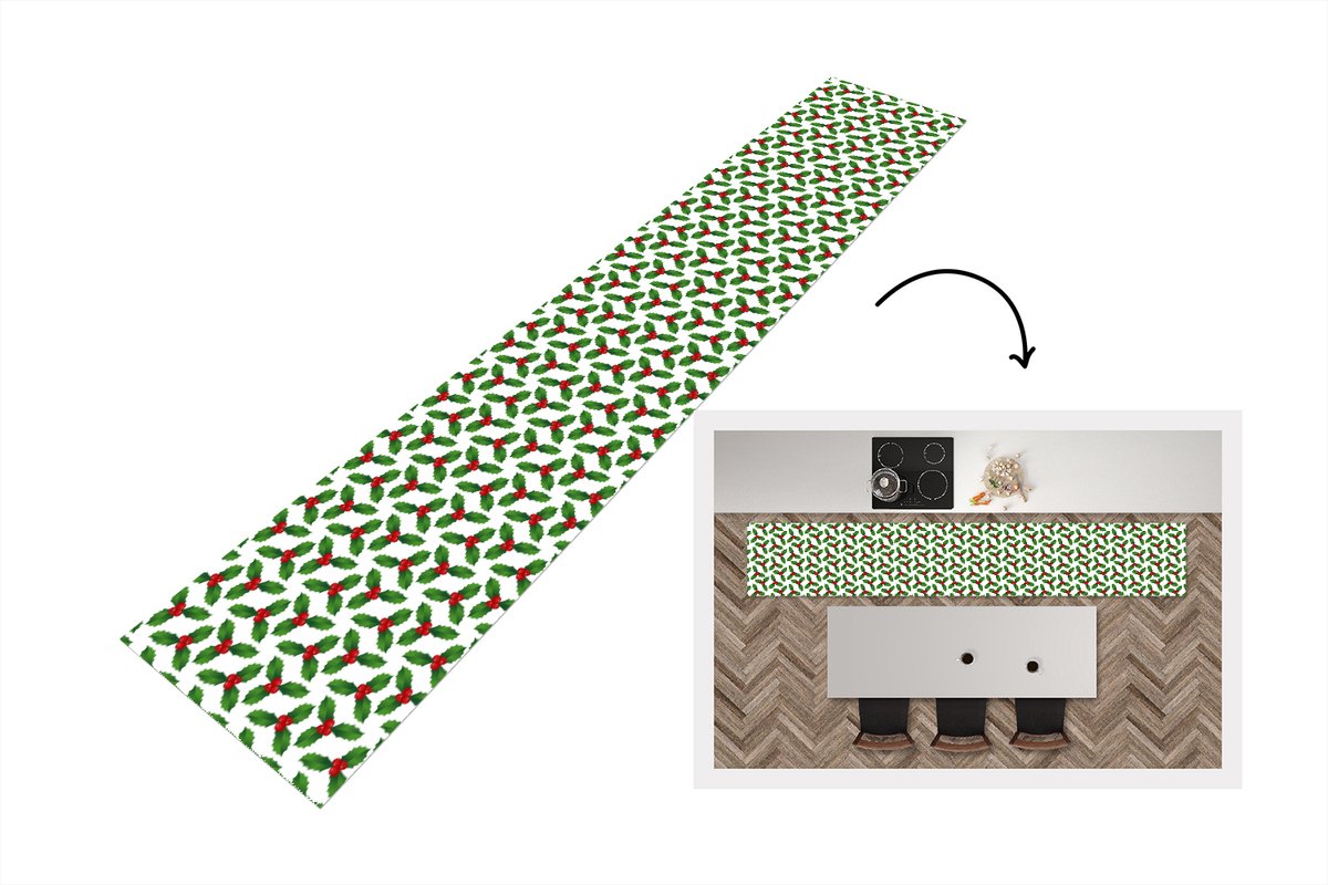 KitchenYeah Keukenloper - Keukenmat - Patronen - Kerstmis - Maretak - Keuken vloerkleed Multicolor