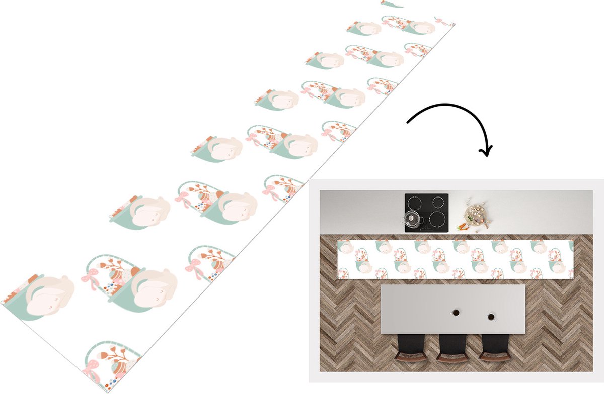 KitchenYeah Keukenloper - Keukenmat - Patroon - Pasen - Paasmand - 360x60 cm - Keuken vloerkleed Multicolor