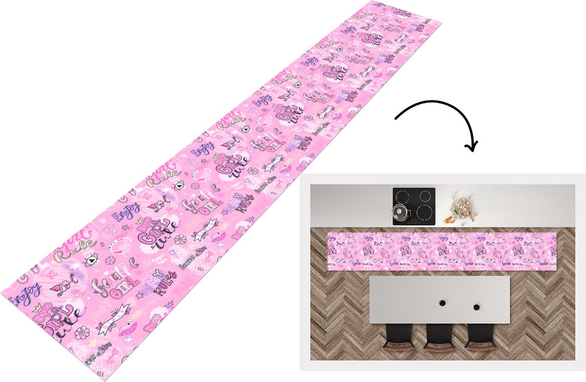 KitchenYeah Keukenloper - Keukenmat - Meisjes - Tiener - Roze - Quotes - Patronen - Keuken vloerkleed Multicolor