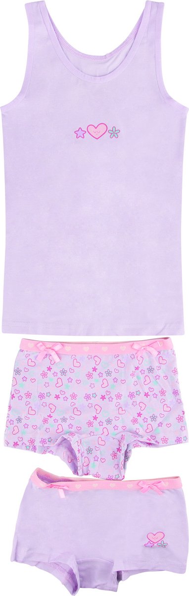 Funderwear meisjes ondergoed meisjes setje - Sweetheart - Boxershorts en hemd setje meisjes - Katoen - 146 - Lila