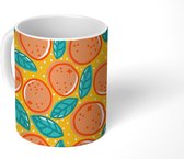 Mok - Koffiemok - Sinaasappel - Fruit - Patronen - Bladeren - Retro - Mokken - 350 ML - Beker - Koffiemokken - Theemok