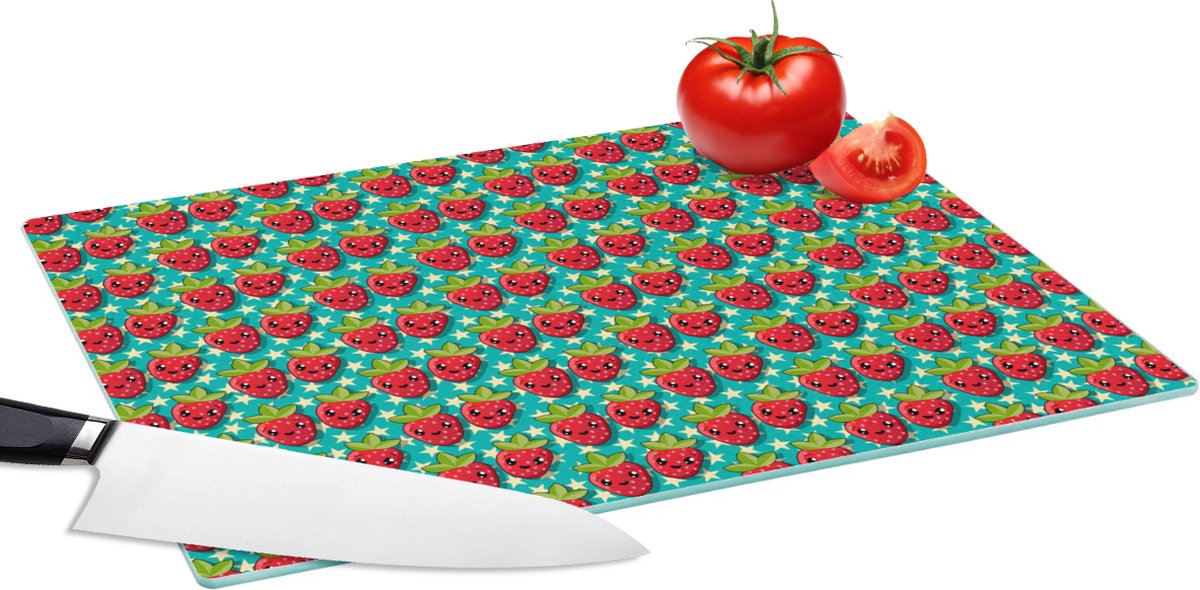 Glazen Snijplank - 39x28 - Aardbeien - Kinderen - Fruit - Vegan - Design - Snijplanken Glas
