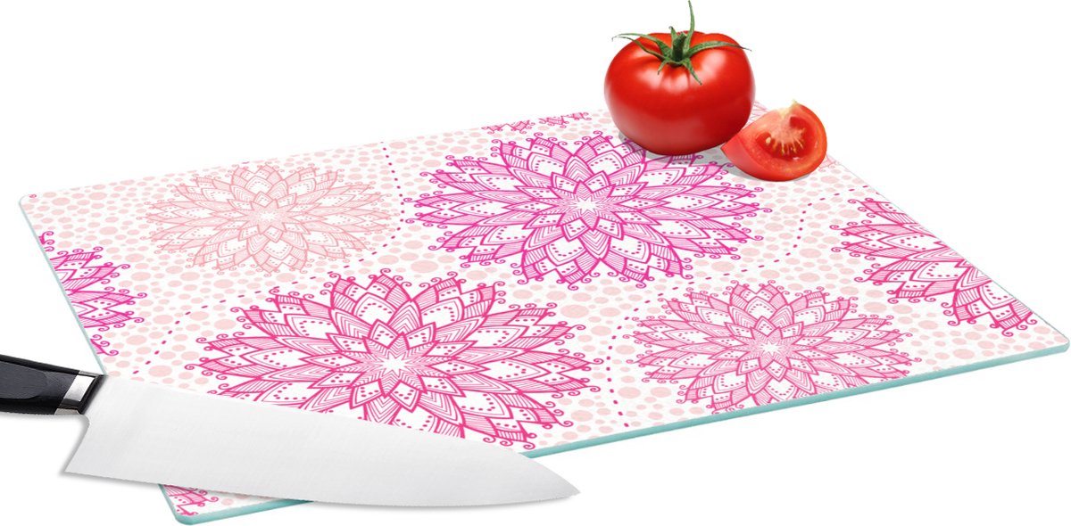 Glazen Snijplank - 39x28 - Christmas - Sterren - Roze - Patronen - Snijplanken Glas