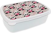 Broodtrommel Wit - Lunchbox - Brooddoos - Hartjes - Panda - Patronen - 18x12x6 cm - Volwassenen