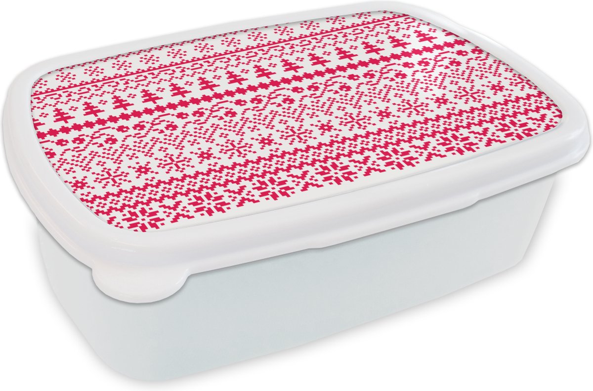 Broodtrommel Wit - Lunchbox - Brooddoos - Kerst - Patroon - Boom - 18x12x6 cm - Volwassenen