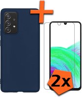 Hoesje Geschikt voor Samsung A33 Hoesje Siliconen Cover Case Met 2x Screenprotector - Hoes Geschikt voor Samsung Galaxy A33 Hoes Back Case - Donkerblauw