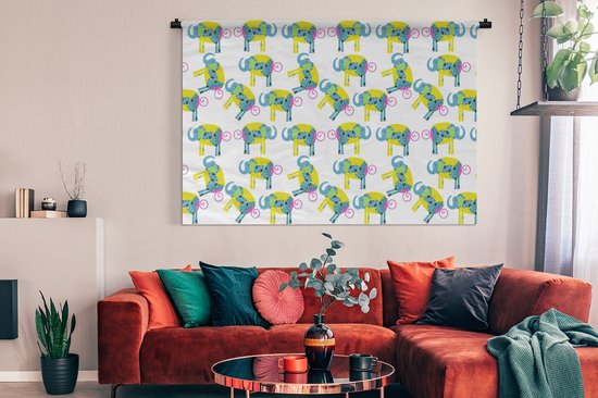 Wandkleed - Wanddoek - Olifant - Geel - Ornament - Patronen - 180x120 cm - Wandtapijt