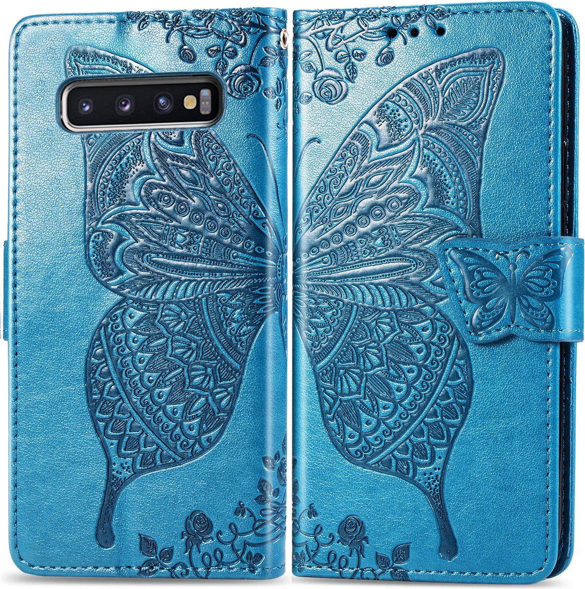 Bookcase geschikt voor Samsung Galaxy S10 - Blauw - Vlinder - Portemonnee Hoesje
