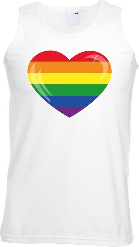 Gay pride singlet shirt/ tanktop met Regenboog vlag in hart wit heren XXL