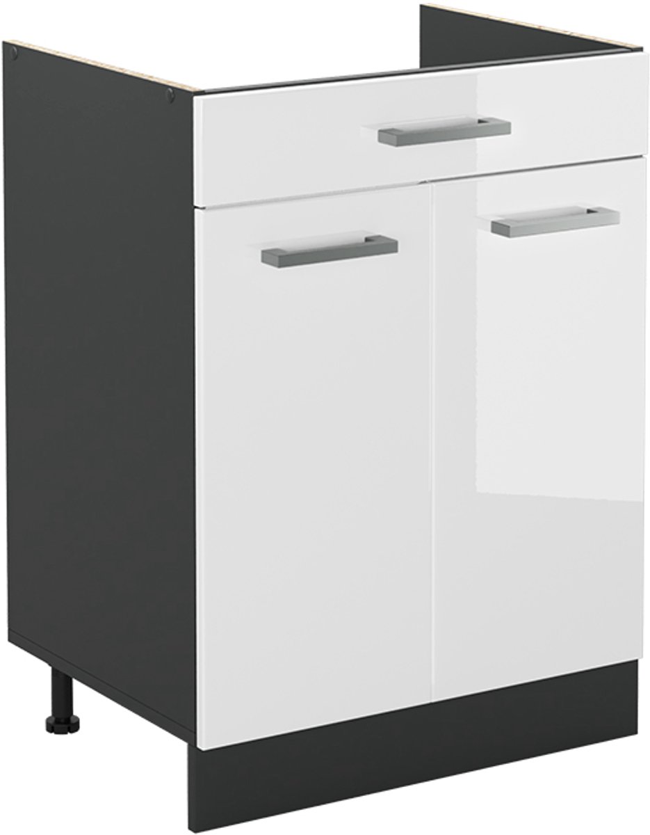 Vicco Keukenonderkast R-Line, Wit Hoogglans/Antraciet, 60 cm met lade zonder werkblad
