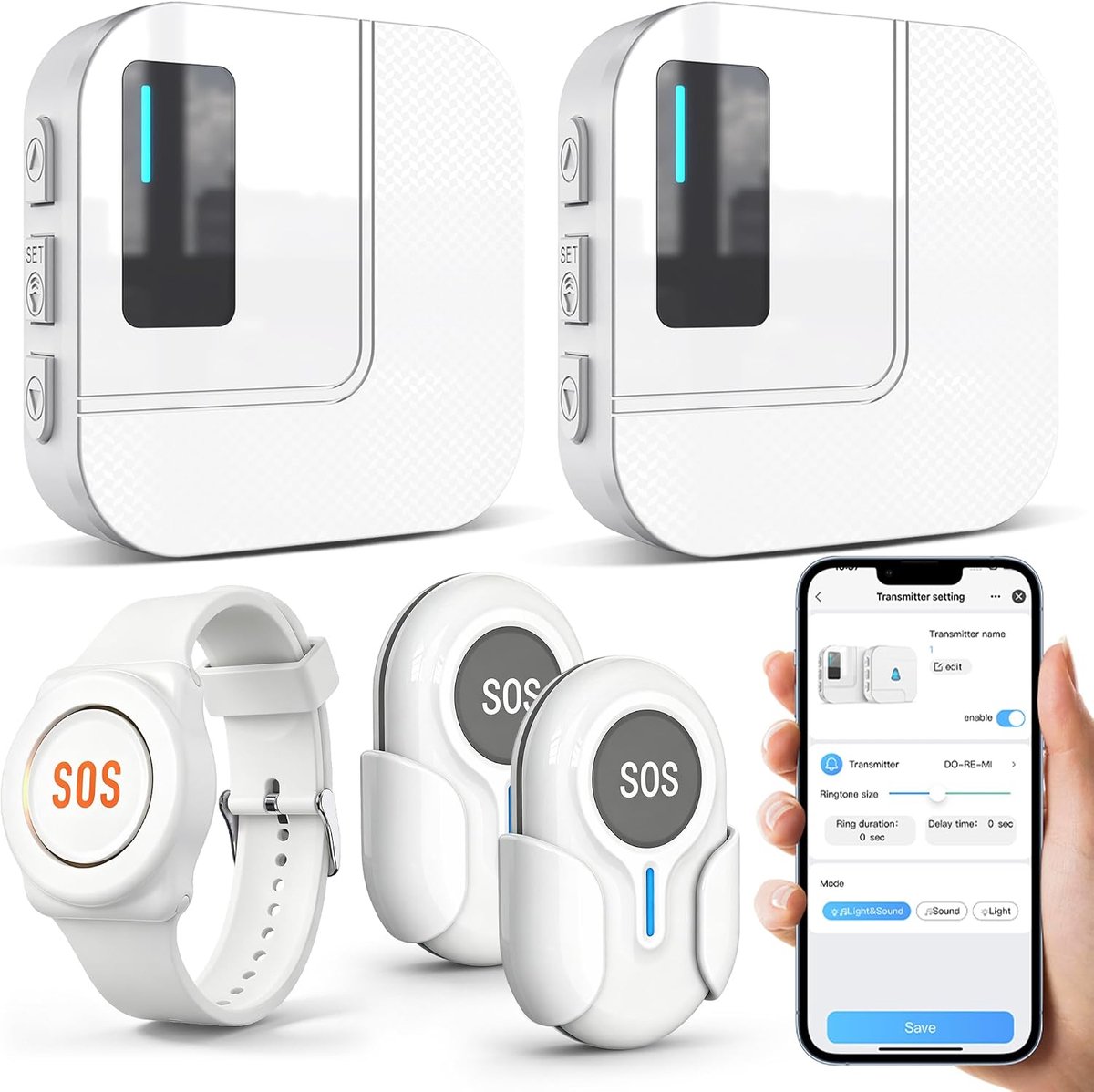 WiFi alarmknop voor ouderen - 2 ontvangers + 2 knoppen + 1 bracelet - betrouwbare noodoproepen - ShopVlot