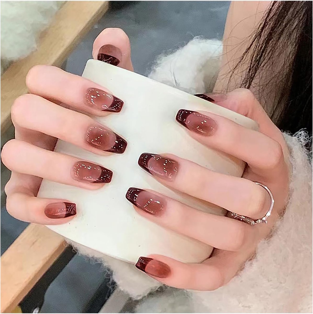 Druknagels set van 24 - amandelvormige korte Franse nagels - 3D kleurverloop - minimalistische kunstnagels - ShopVlot