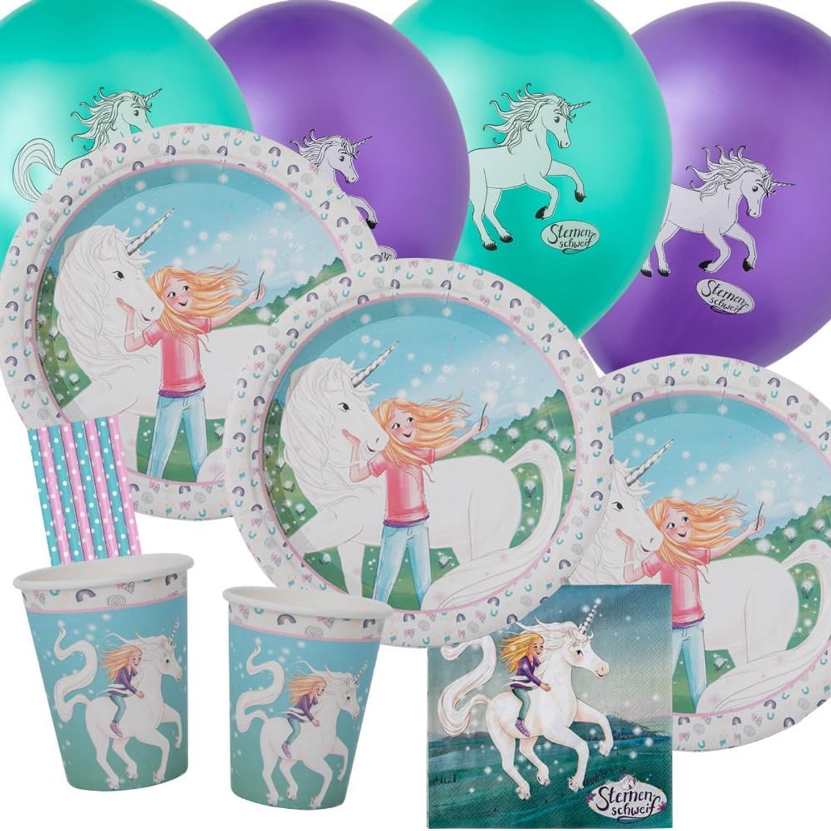 Feestset voor kinderen 52-delig - Sterrenweef - Borden, Bekers, Servetten, Ballonnen - Perfect voor verjaardagsfeestje - ShopVlot