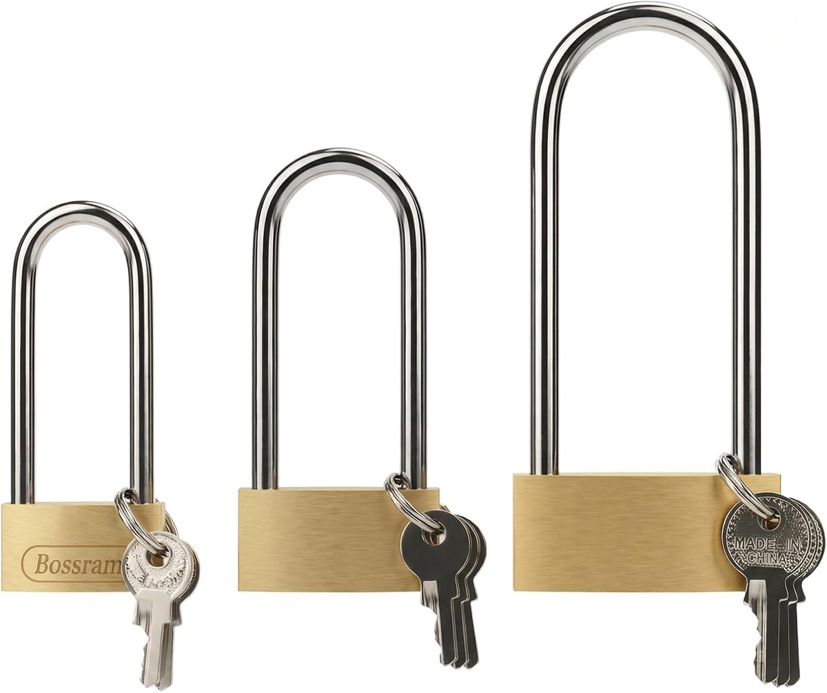 Lange hangsloten 3 stuks - messing met versterkte behuizing - zwaar belastbaar - ideaal voor buitengebruik - ShopVlot