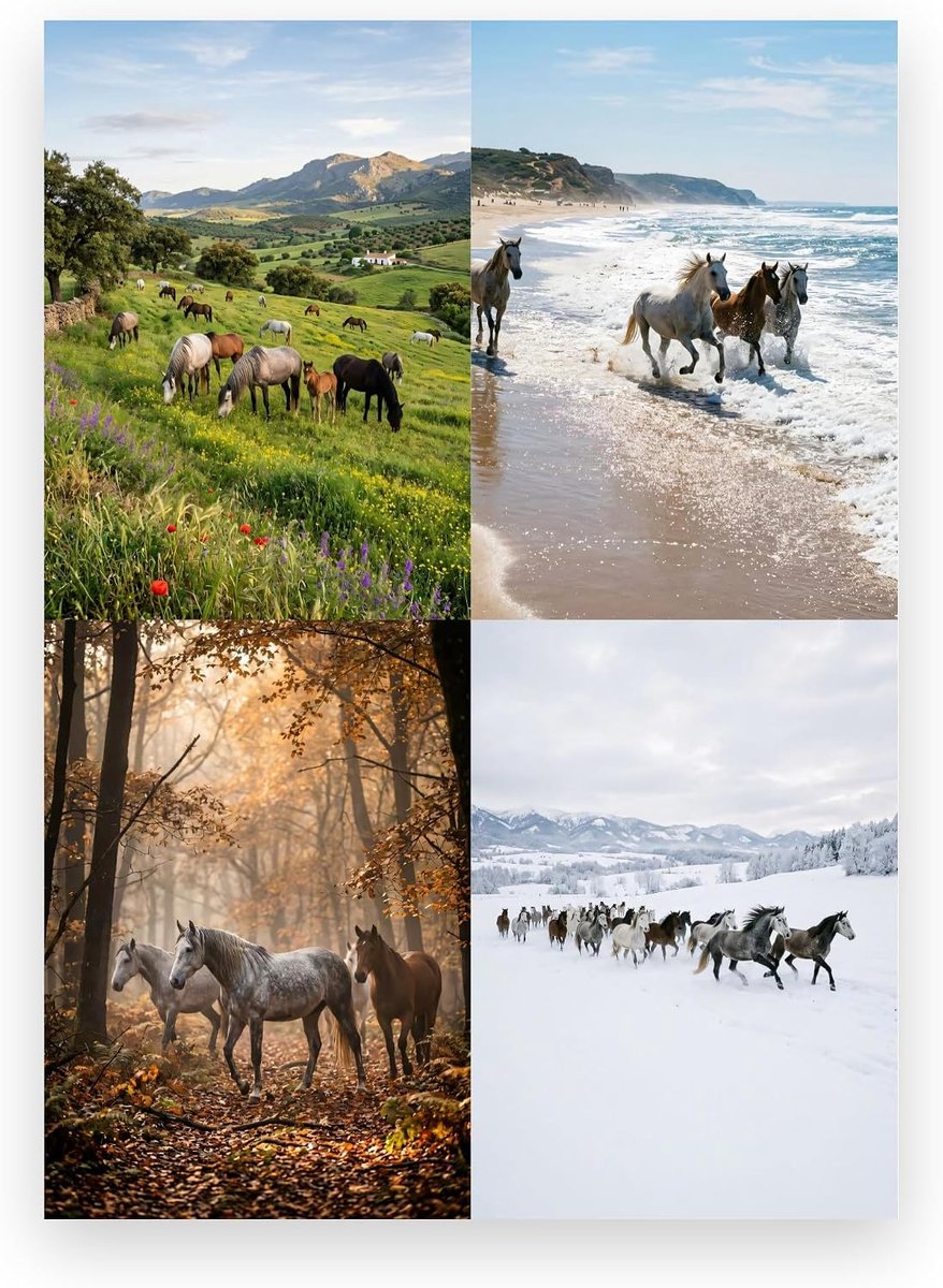 Wandkalender Andalusische paarden 2027 - A4 - 12 seizoensgebonden beelden - Informatie over verzorging - ShopVlot