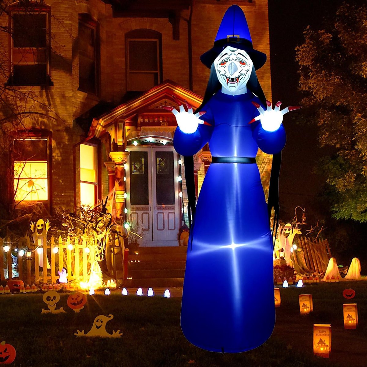 Opblaasbare Halloween Decoratie 308 cm - Waterdichte Reuzenheks - Met LED Verlichting - Ideaal voor Griezelfeesten - ShopVlot