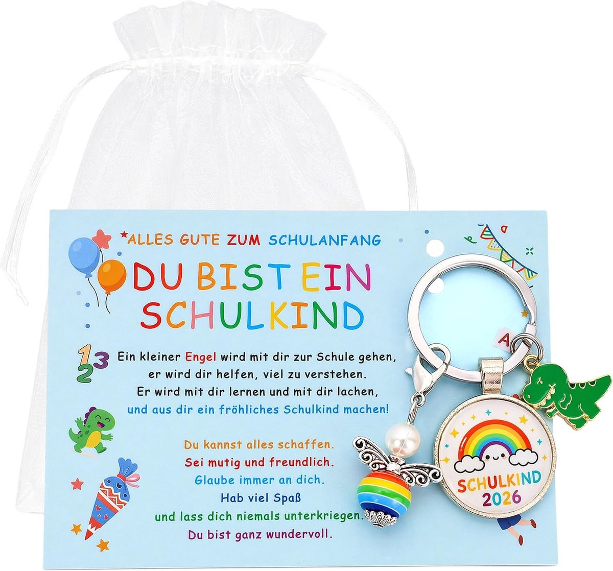 Schlüsselanhänger Schutzengel - met kaart - gelukbrenger voor meisjes - ideaal als cadeau bij schoolstart - ShopVlot