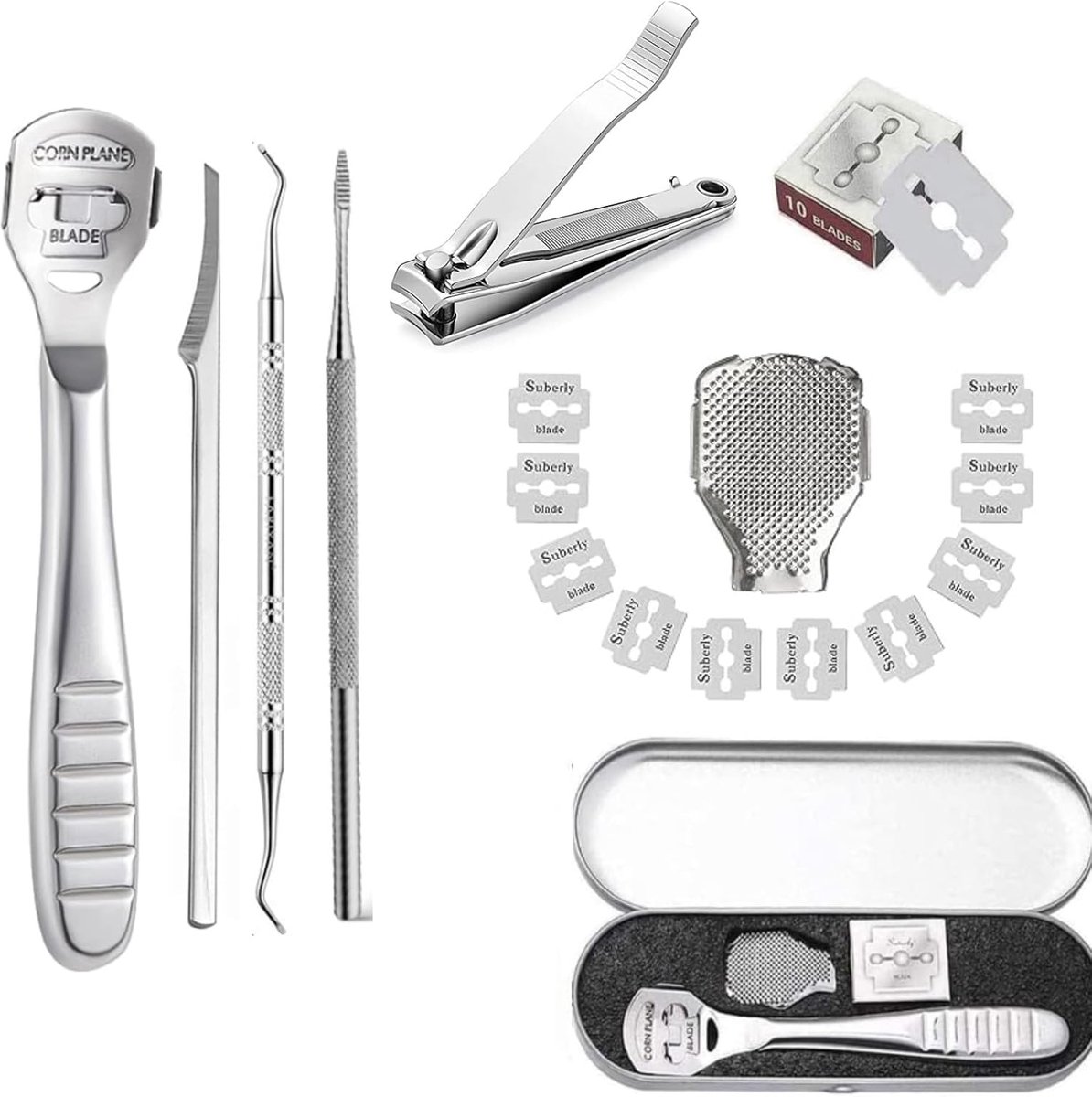 Pedicure callus shaver set - inclusief 10 vervangbladen - roestvrij staal - effectieve verwijdering van eelt - ShopVlot
