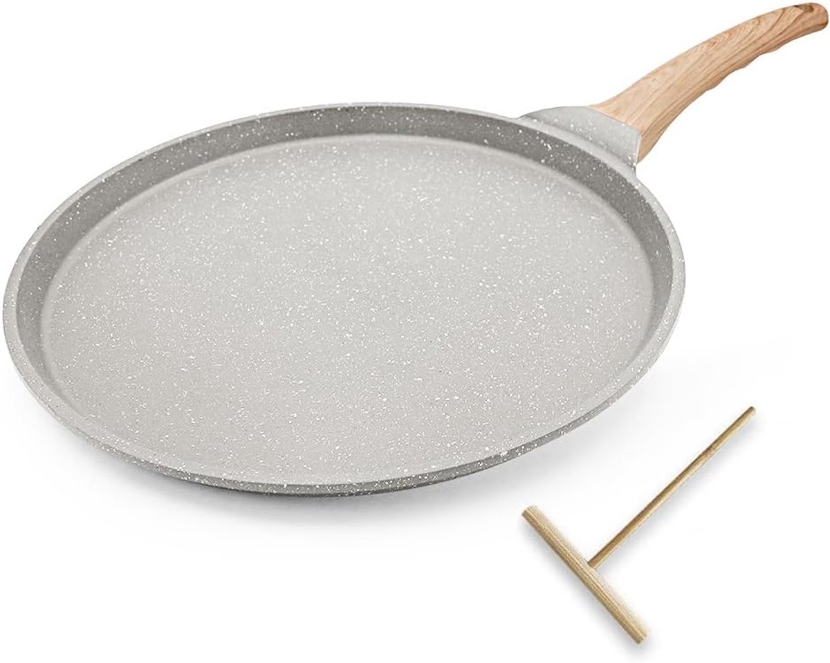 Crêpe pan 30 cm - Wit - Antiaanbaklaag - Ideaal voor het maken van crêpes - ShopVlot