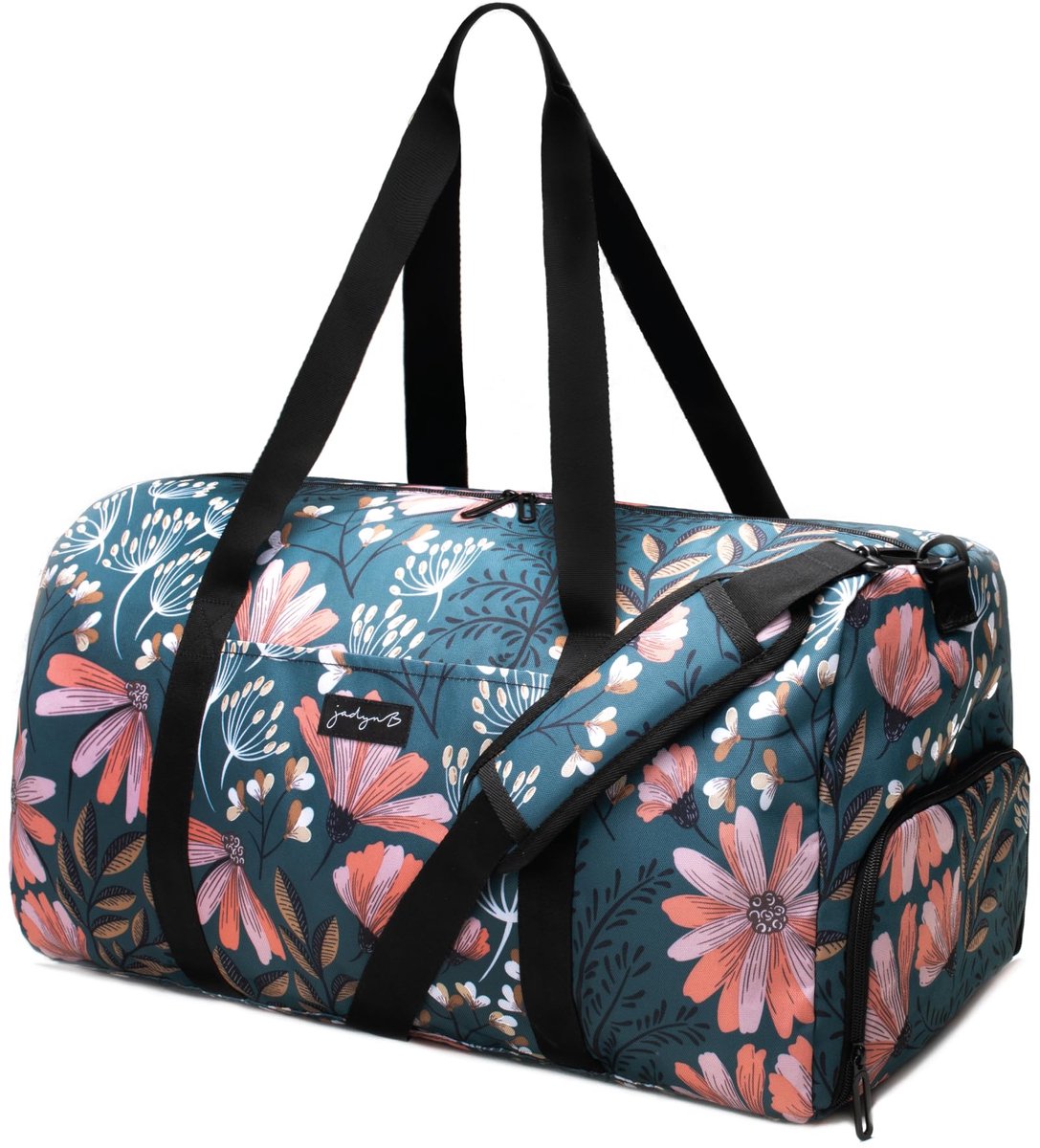 Sporttas 56 cm - Marineblauw met bloemenpatroon - Schoenenvak - Perfect voor weekendjes weg - ShopVlot