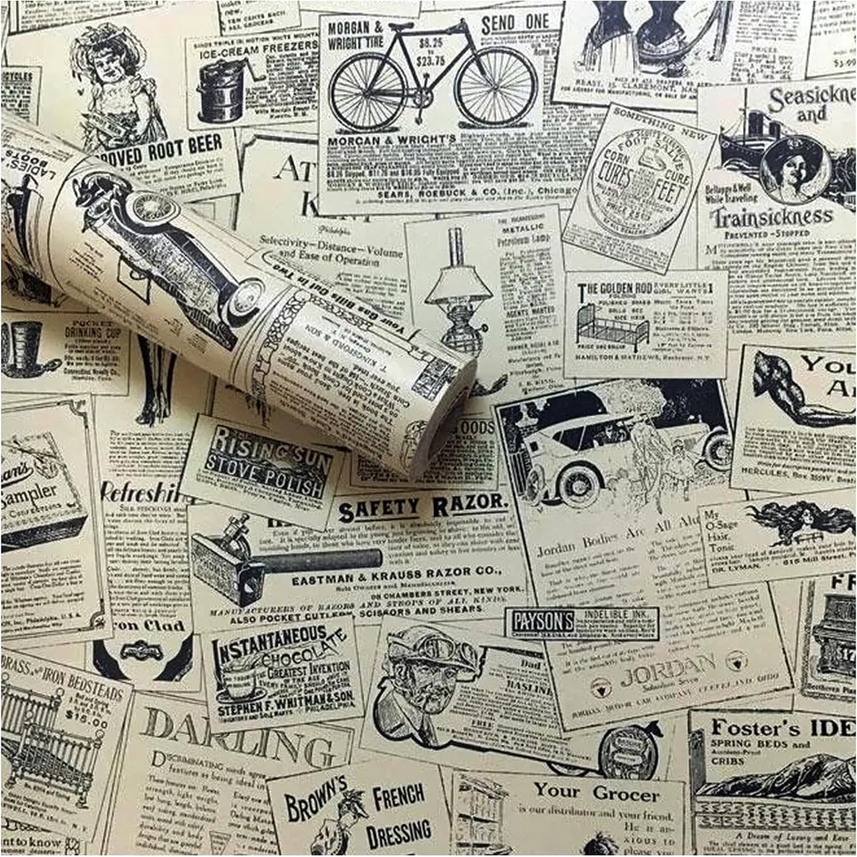Vernieuwende wandbekleding 45cm - Vintage krantprint - Zelfklevend PVC - Eenvoudig aan te brengen - ShopVlot