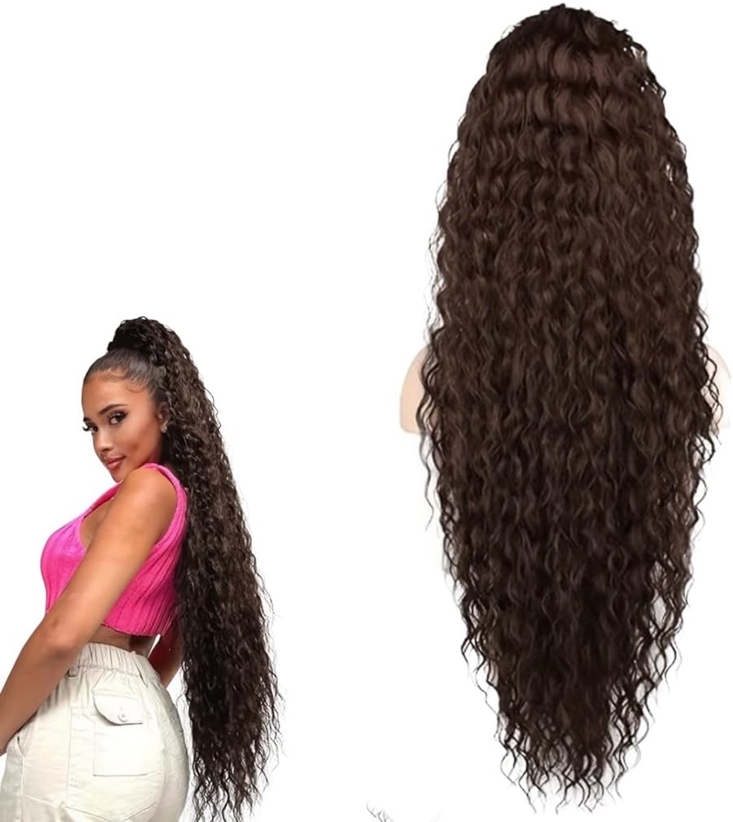 Ponytail Extensions 91 cm - Synthetisch Haar - Golfend Krullend - Natuurlijk Effect - ShopVlot