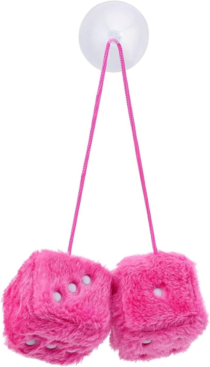 Fuzzy Dice - Fluffy Auto Hangdecoratie - Roze Pluche - Voor een speelse uitstraling in je auto - ShopVlot