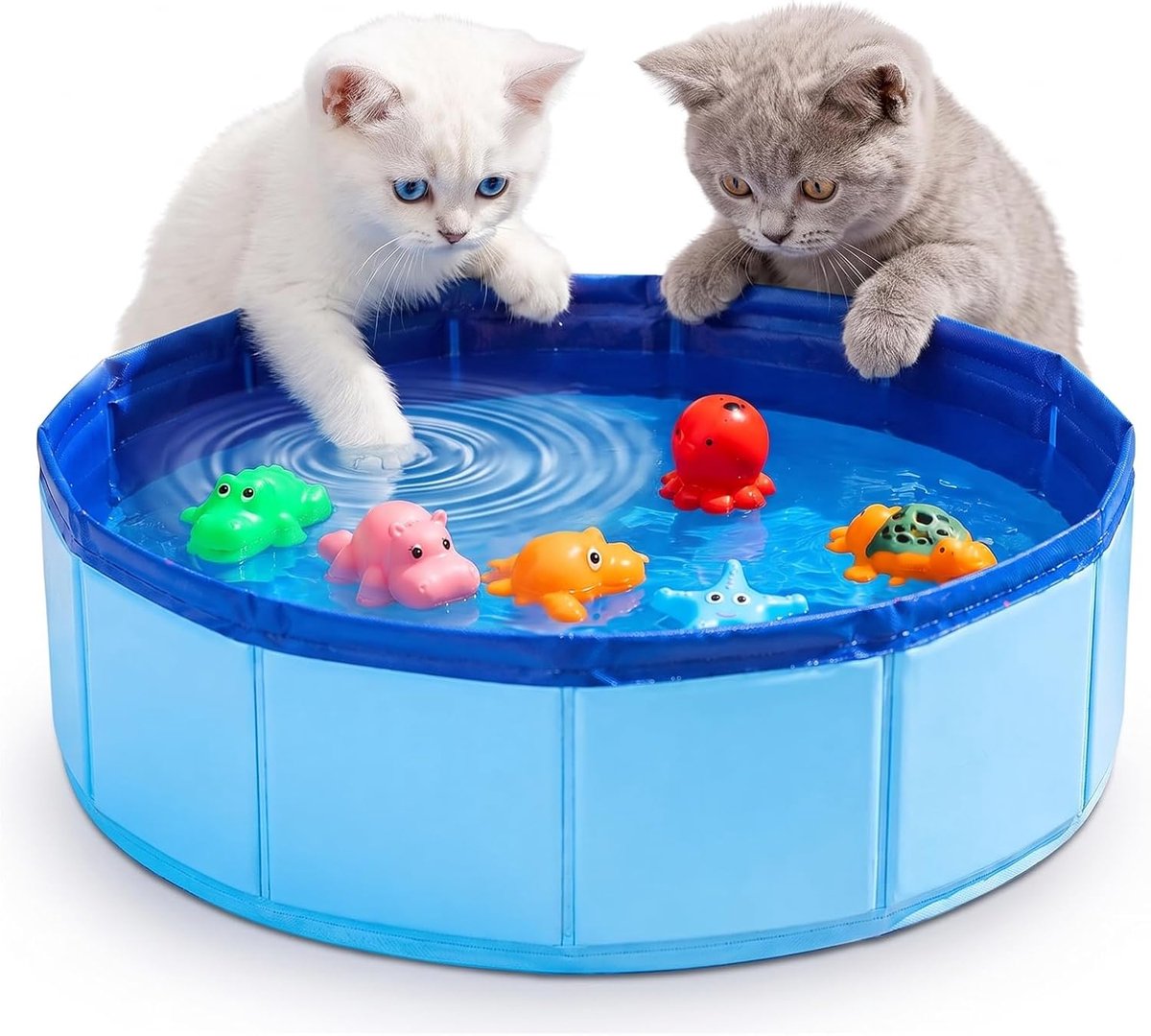 Kattenbadje 50x10cm - Opvouwbaar plastic - Inclusief 6 drijvende speeltjes - Ideaal voor kittens en puppy's - ShopVlot