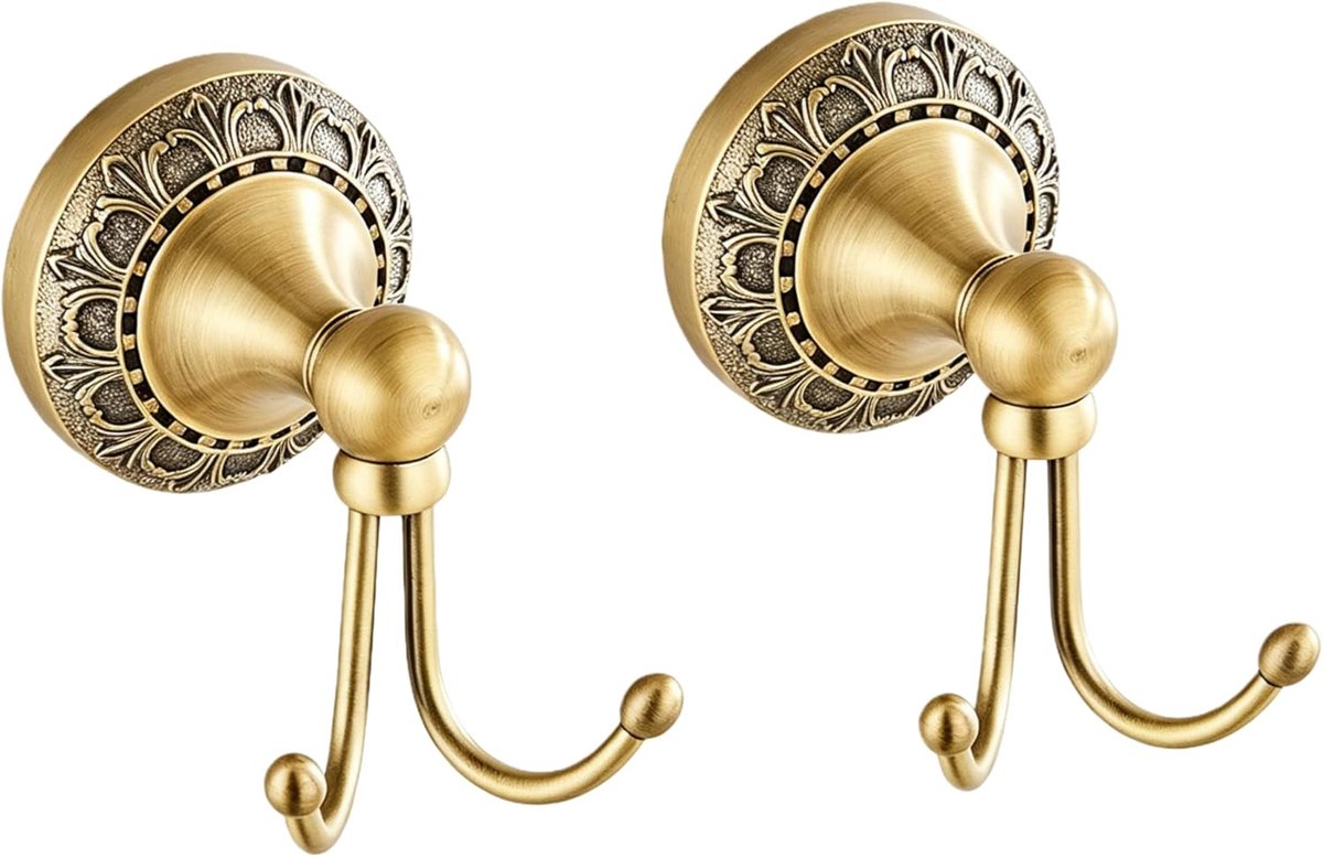 Handdoekhaken set van 2 - Antiek messing - Vintage design - Ideaal voor badkamer of hal - ShopVlot