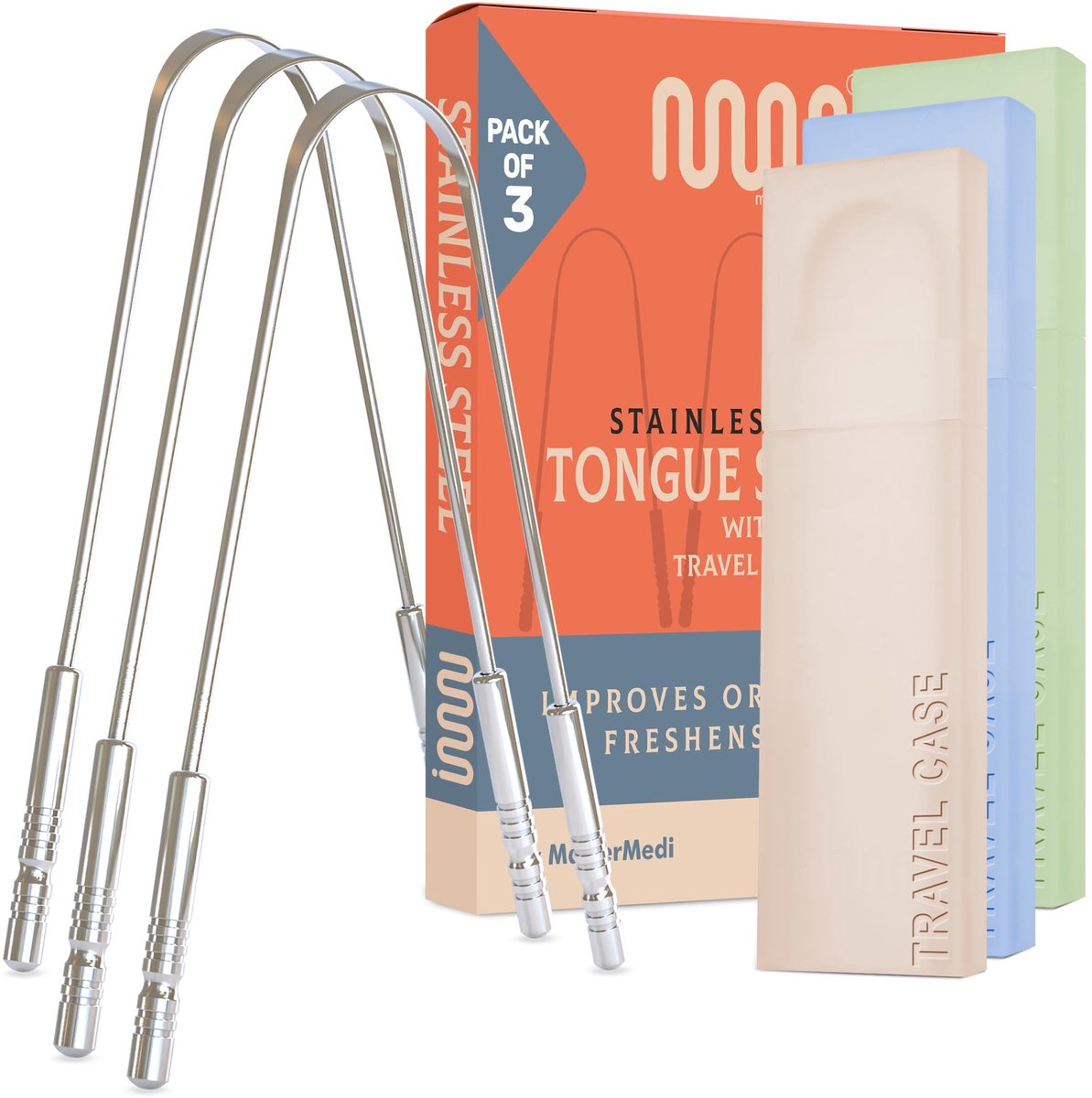 Tongschraper reiniger set van 3 - inclusief reiskoffer - voor een frisse adem - eenvoudig in gebruik - ShopVlot