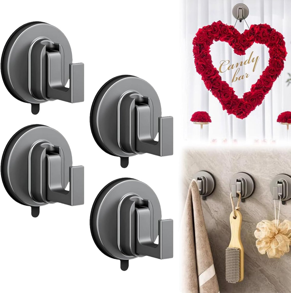 Suction cup haak 4 stuks - Sterke zuignap - Multifunctioneel voor deur - Perfect voor kerstkransen - ShopVlot