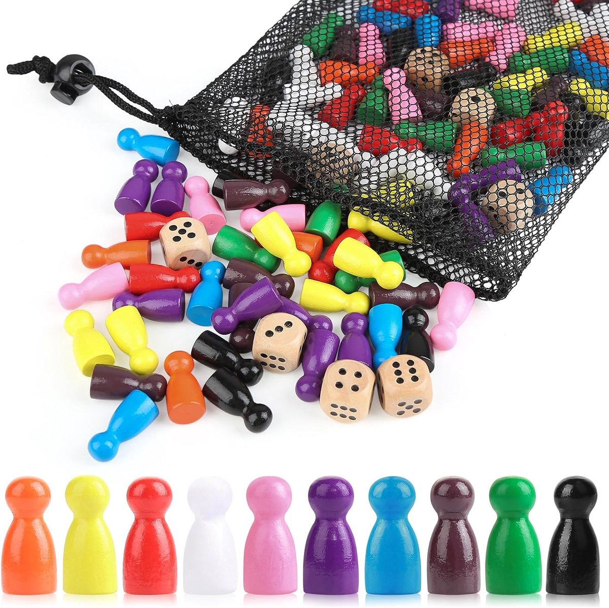 Houten figuren set 100 stuks - 25 x 12 mm - 10 kleuren - ideaal voor gezelschapsspellen - ShopVlot