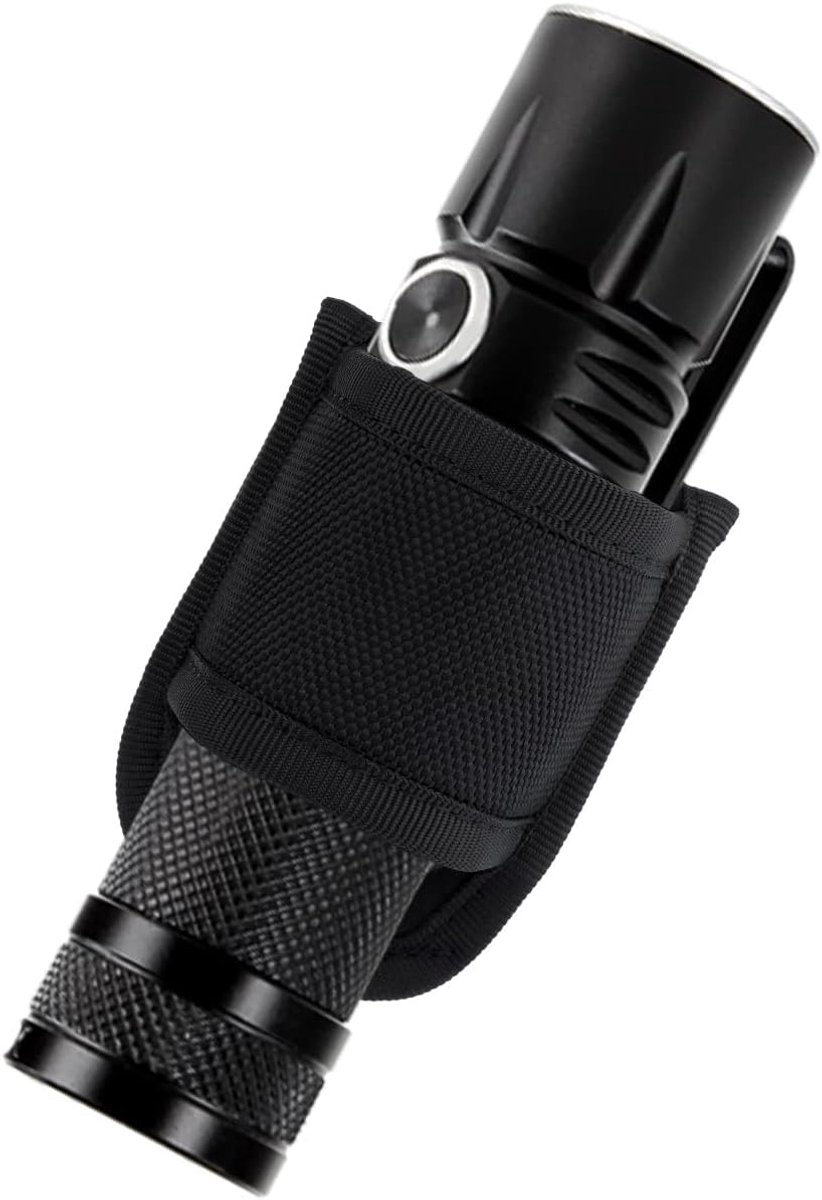 Riem Zaklamp Holster, Open Top D-cel Tactische Zaklampholster Nylon Lichte Holsterzak Past op 50 mm, 58 mm Werkriemen (Zwart)